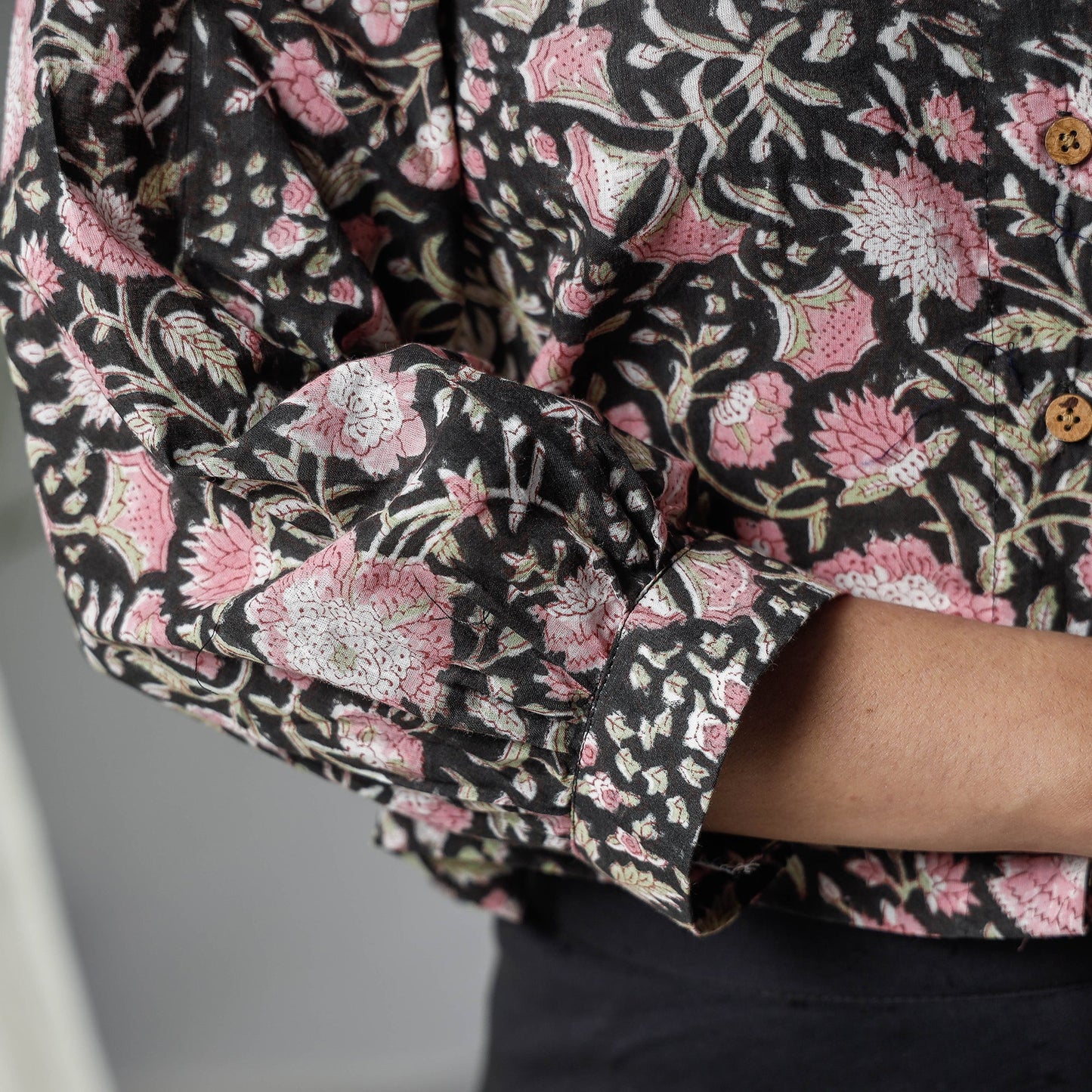 Black - sanganeri hand block prints full sleeve cotton crop