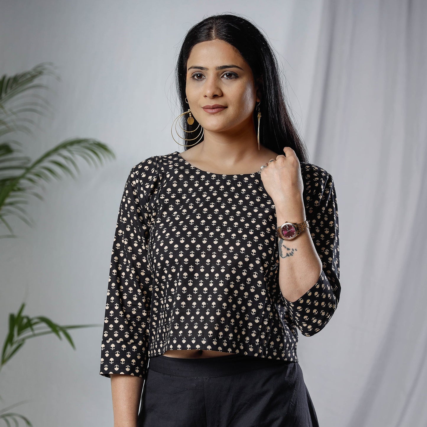 Sanganeri Hand Block Prints Full Sleeve Cotton Crop Top