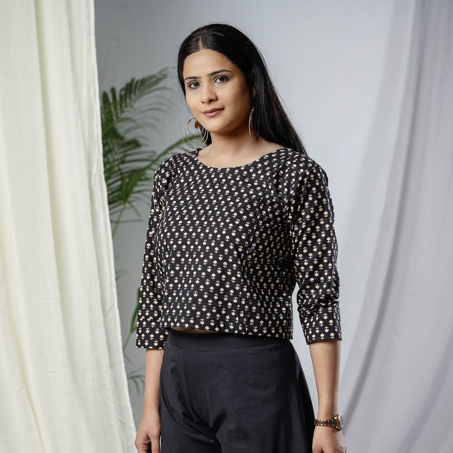 Sanganeri Hand Block Prints Full Sleeve Cotton Crop Top