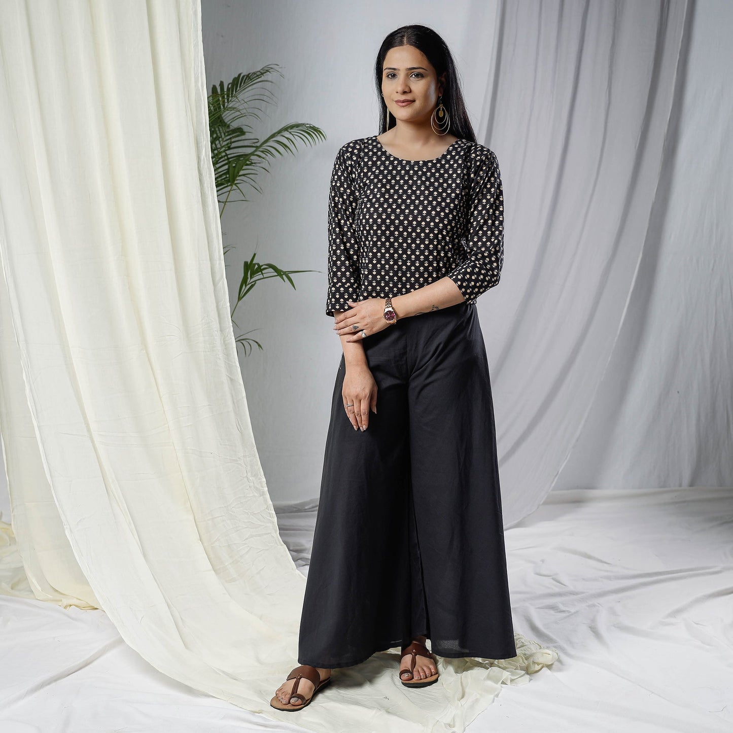 Sanganeri Hand Block Prints Full Sleeve Cotton Crop Top