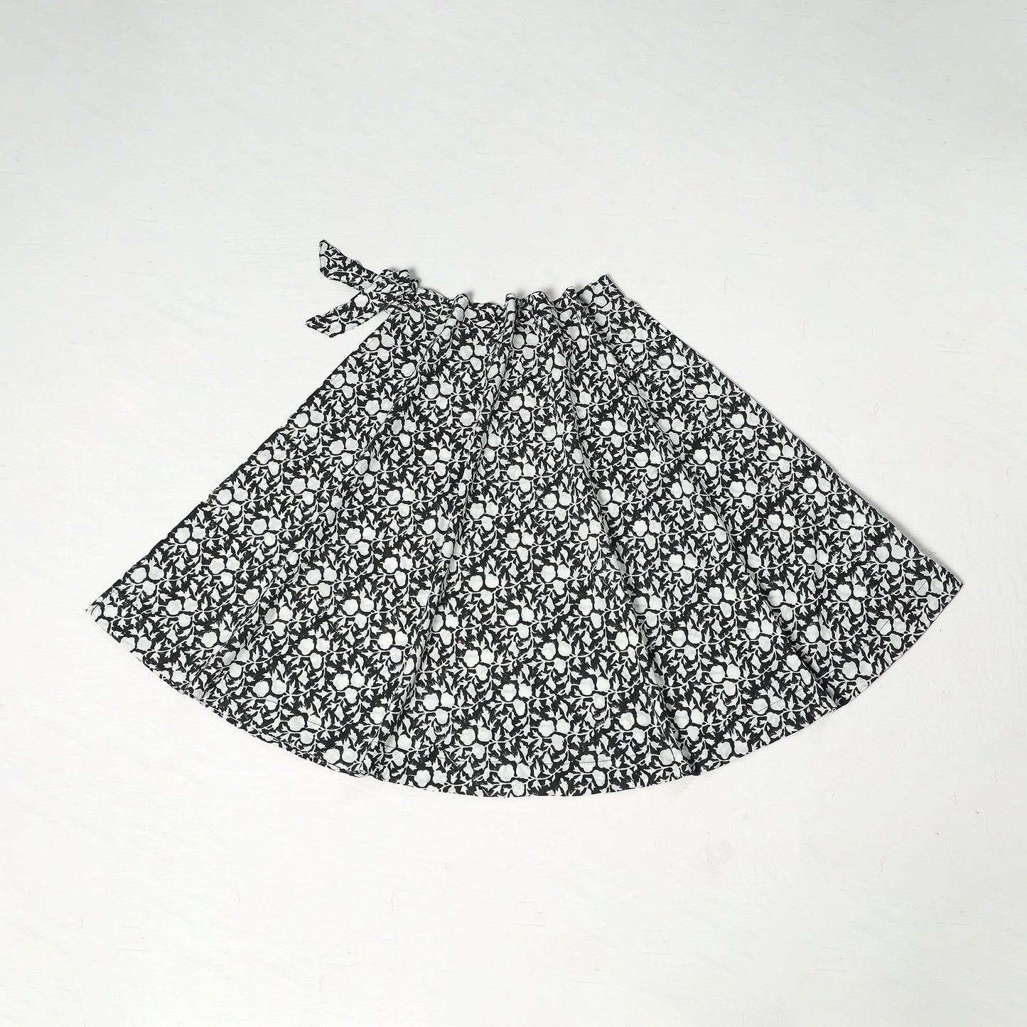 Black Sanganeri Block Printed Cotton Wrap Around Skirt