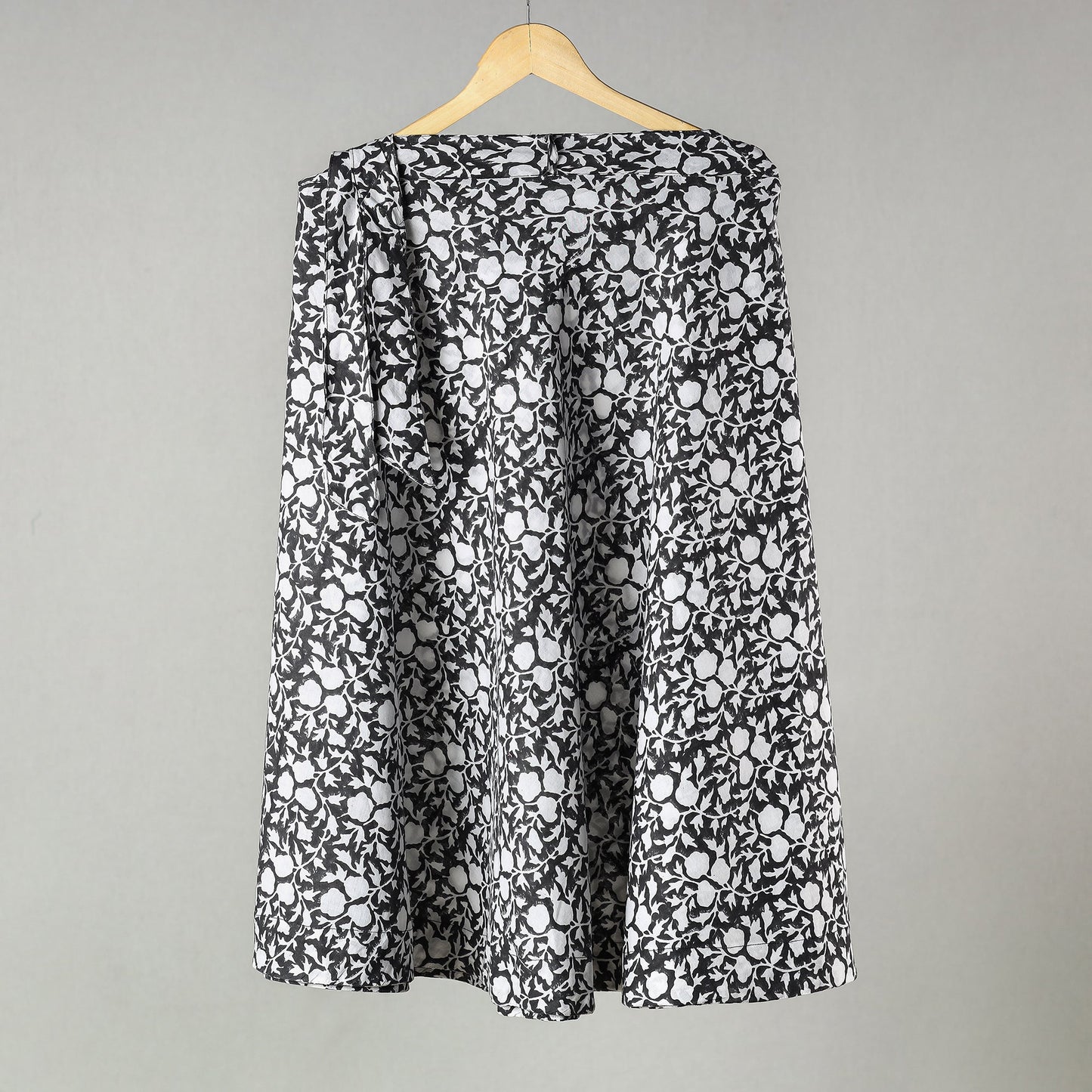 Black Sanganeri Block Printed Cotton Wrap Around Skirt