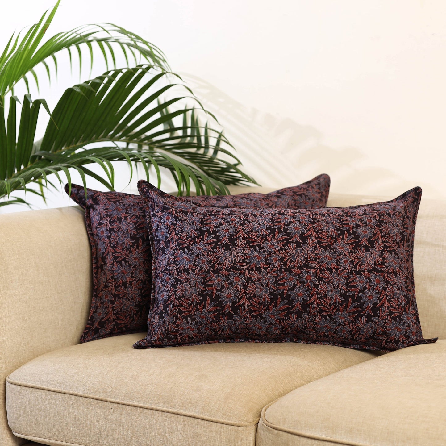 Buy Set of 2 Black Ajrakh Block Print Cotton Pillow Covers