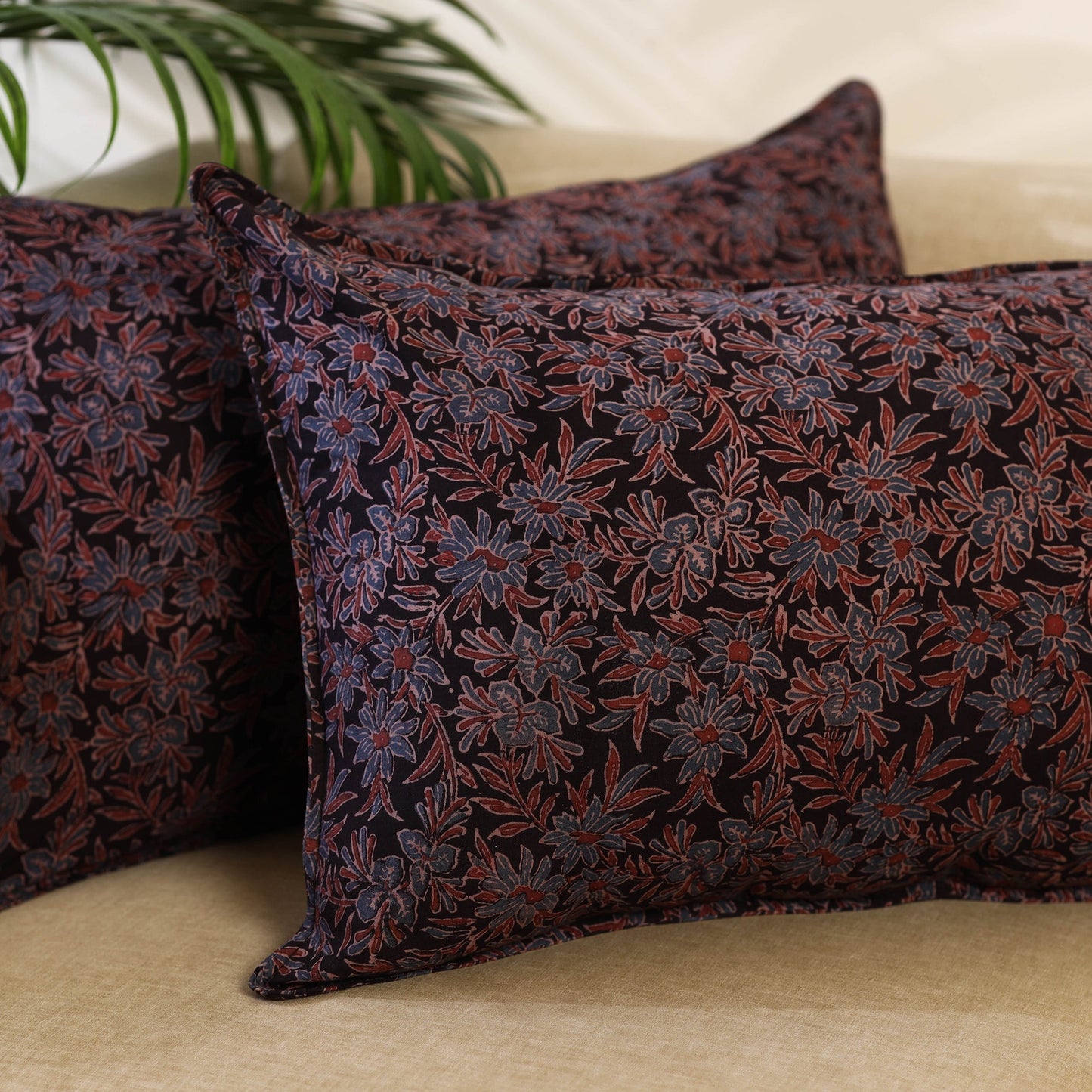 Buy Set of 2 Black Ajrakh Block Print Cotton Pillow Covers