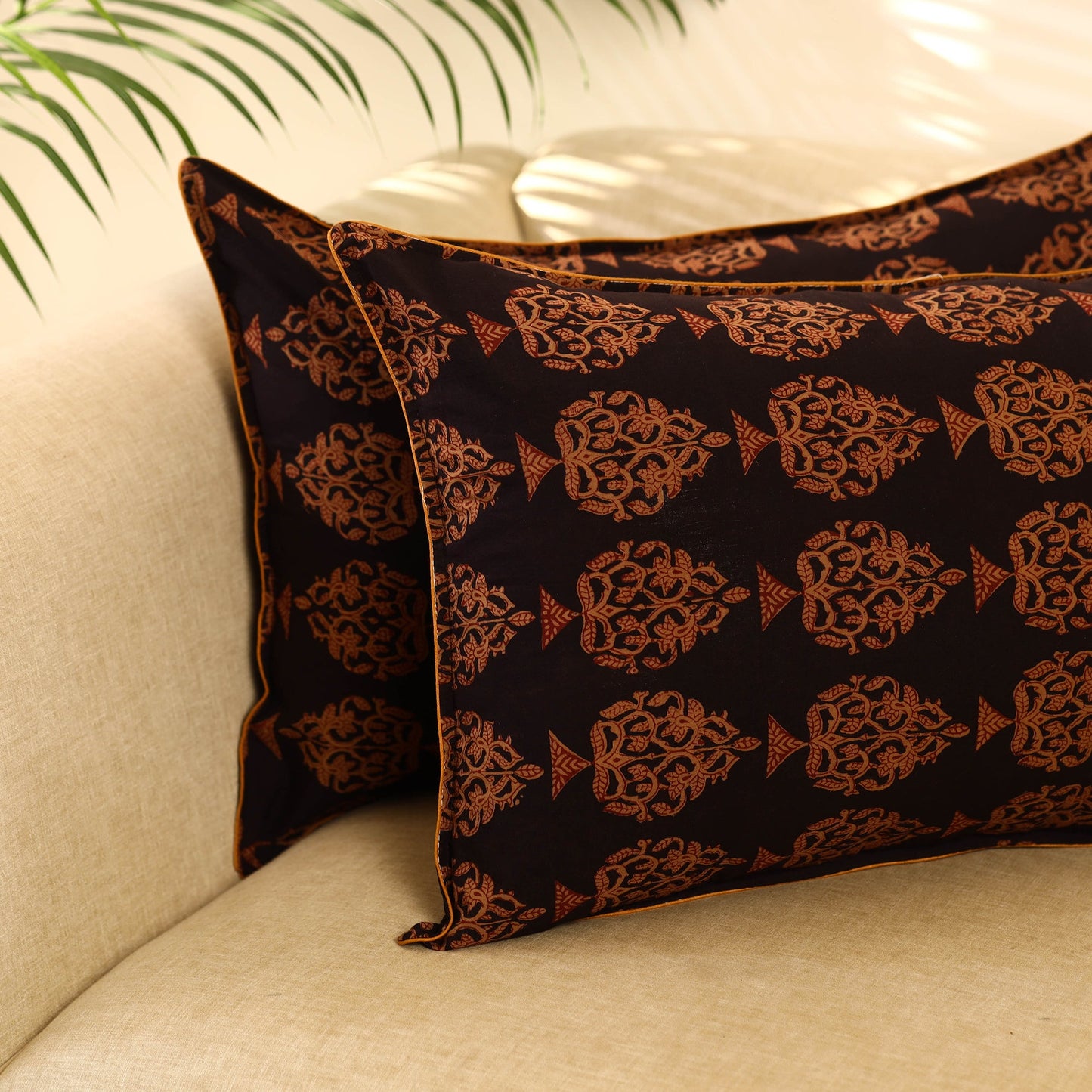 Buy Set of 2 Black Bagh Block Print Cotton Pillow Covers