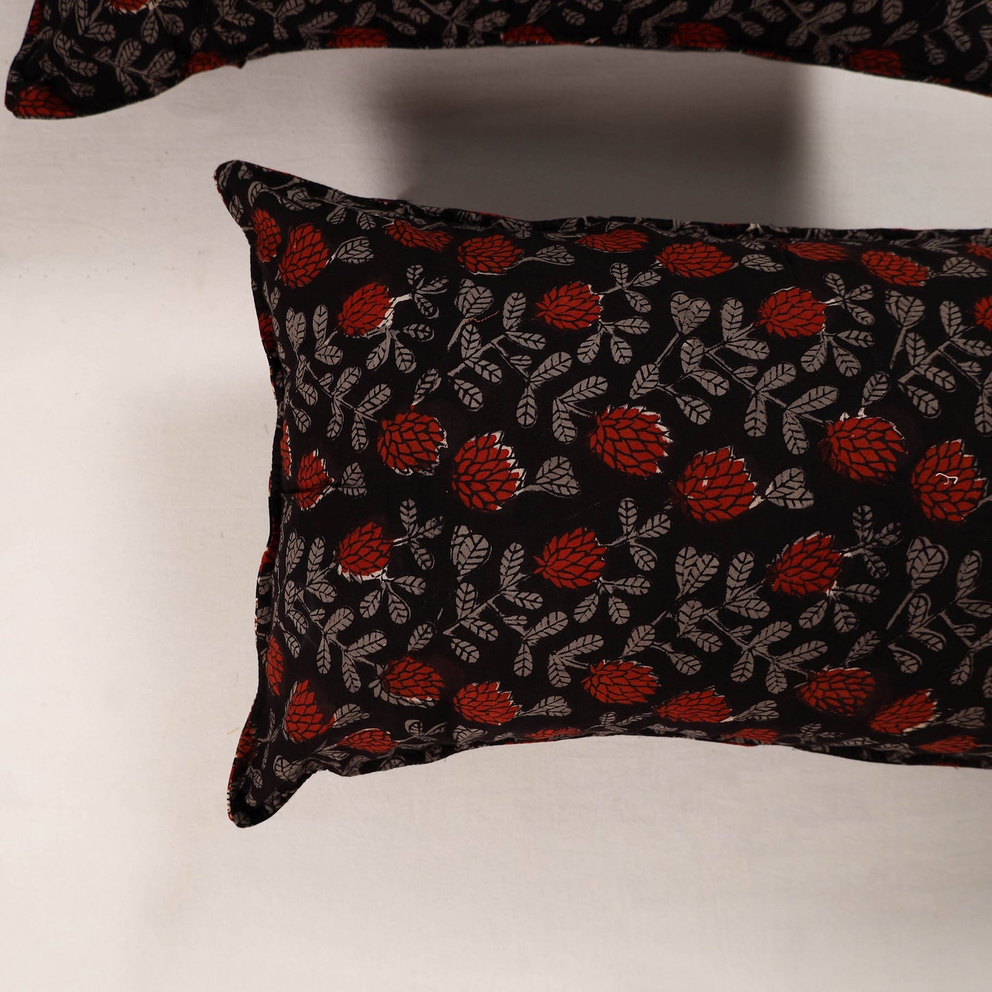Black Set of 2 Bagru Block Print Cotton Pillow Covers