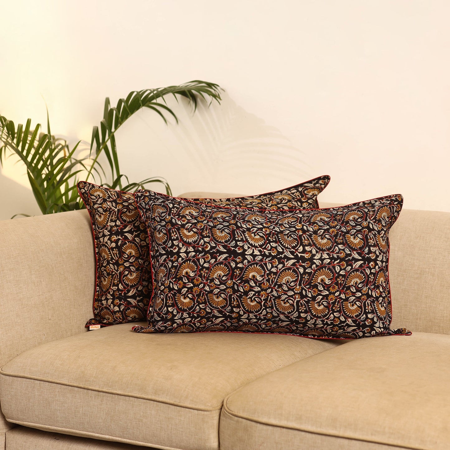 Black - set of 2 bagru hand pillow covers 13 - handcrafted