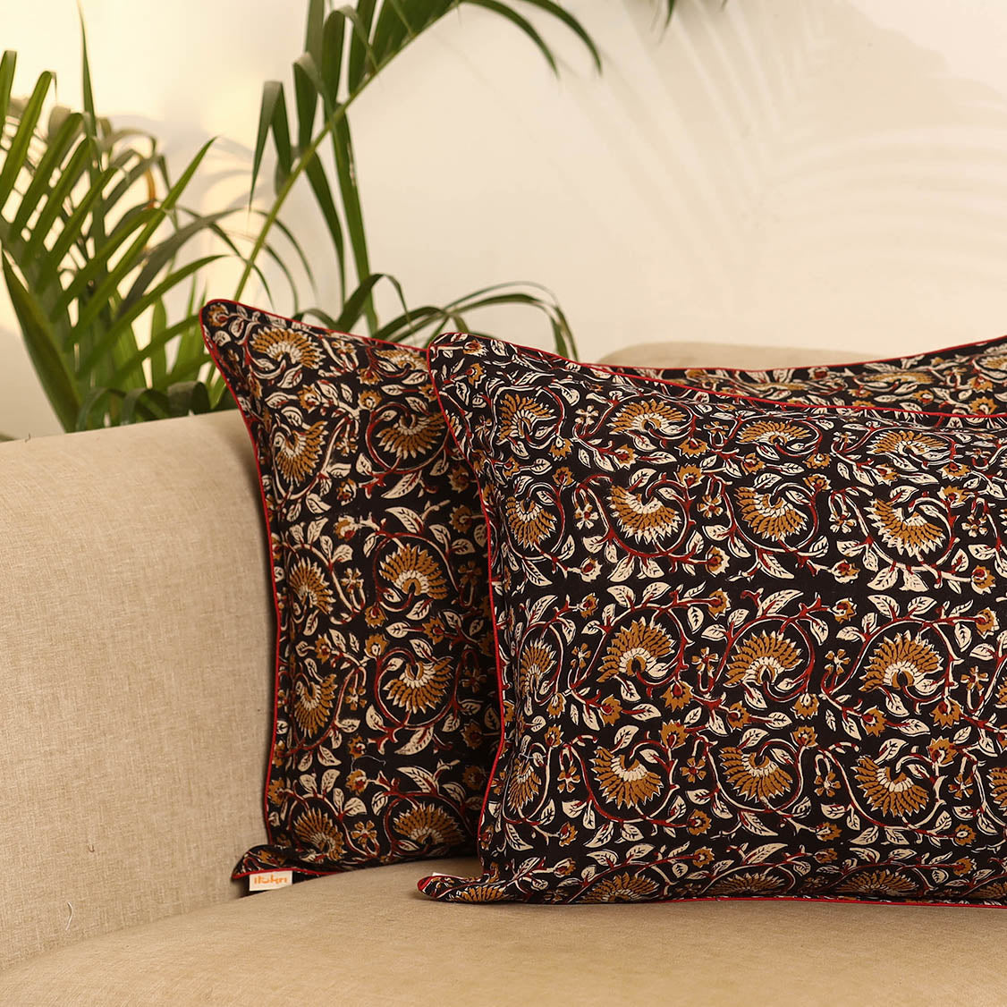 Black - set of 2 bagru hand pillow covers 13 - handcrafted