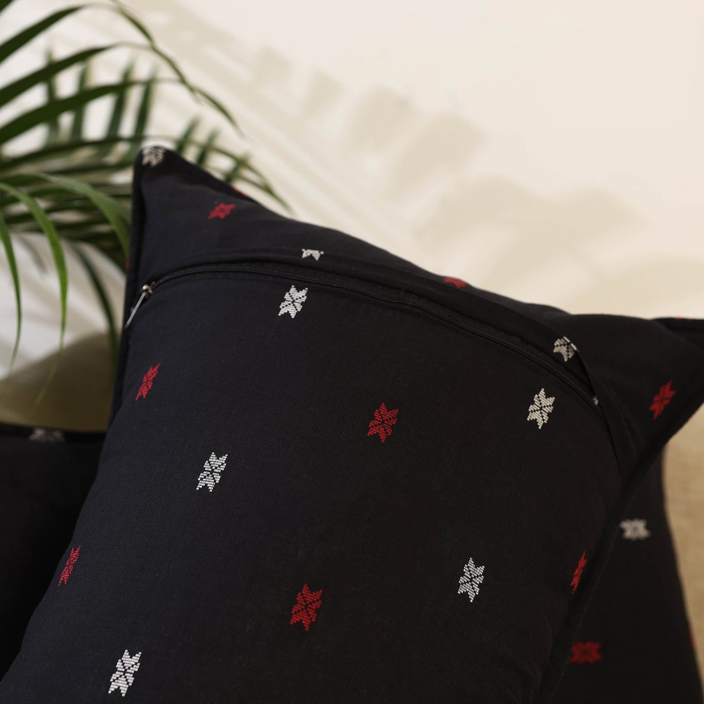 Buy Set of 2 Black Jacquard Cotton Pillow Covers