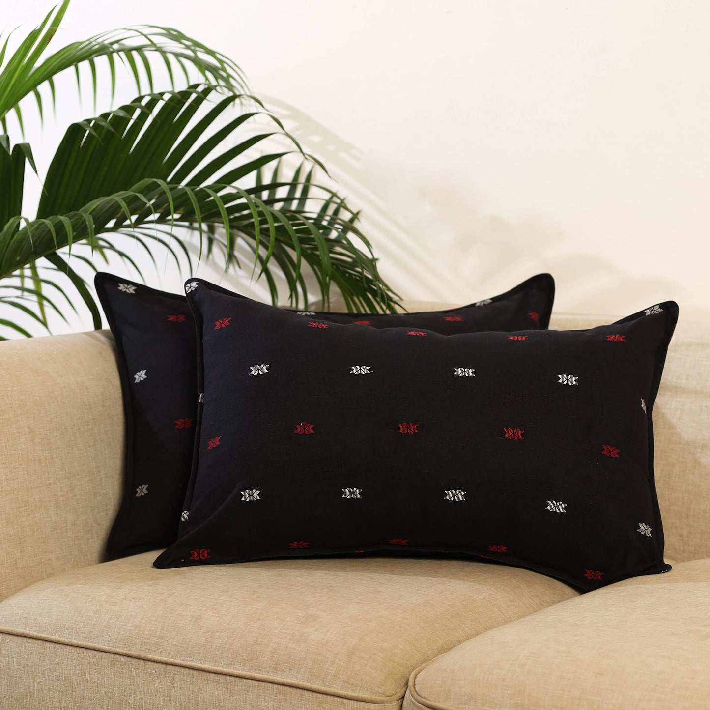 Buy Set of 2 Black Jacquard Cotton Pillow Covers