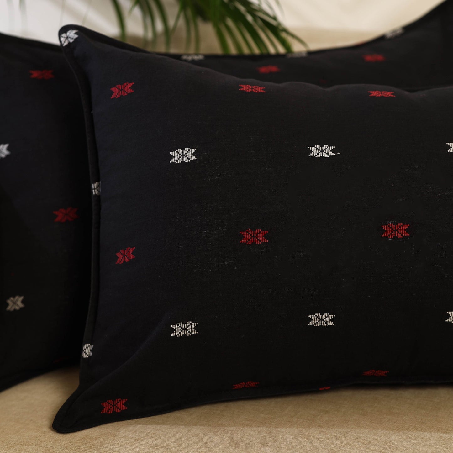 Buy Set of 2 Black Jacquard Cotton Pillow Covers