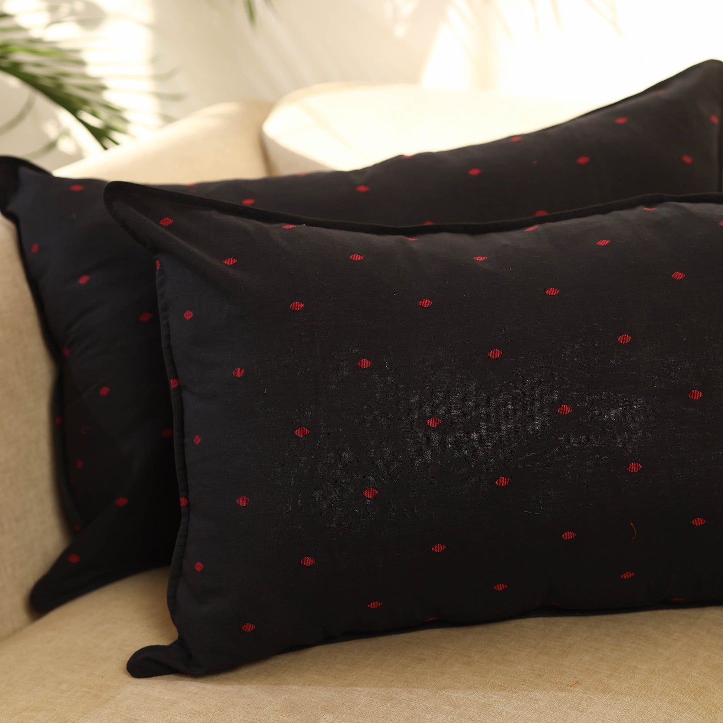 Buy Set of 2 Black Jacquard Cotton Pillow Covers
