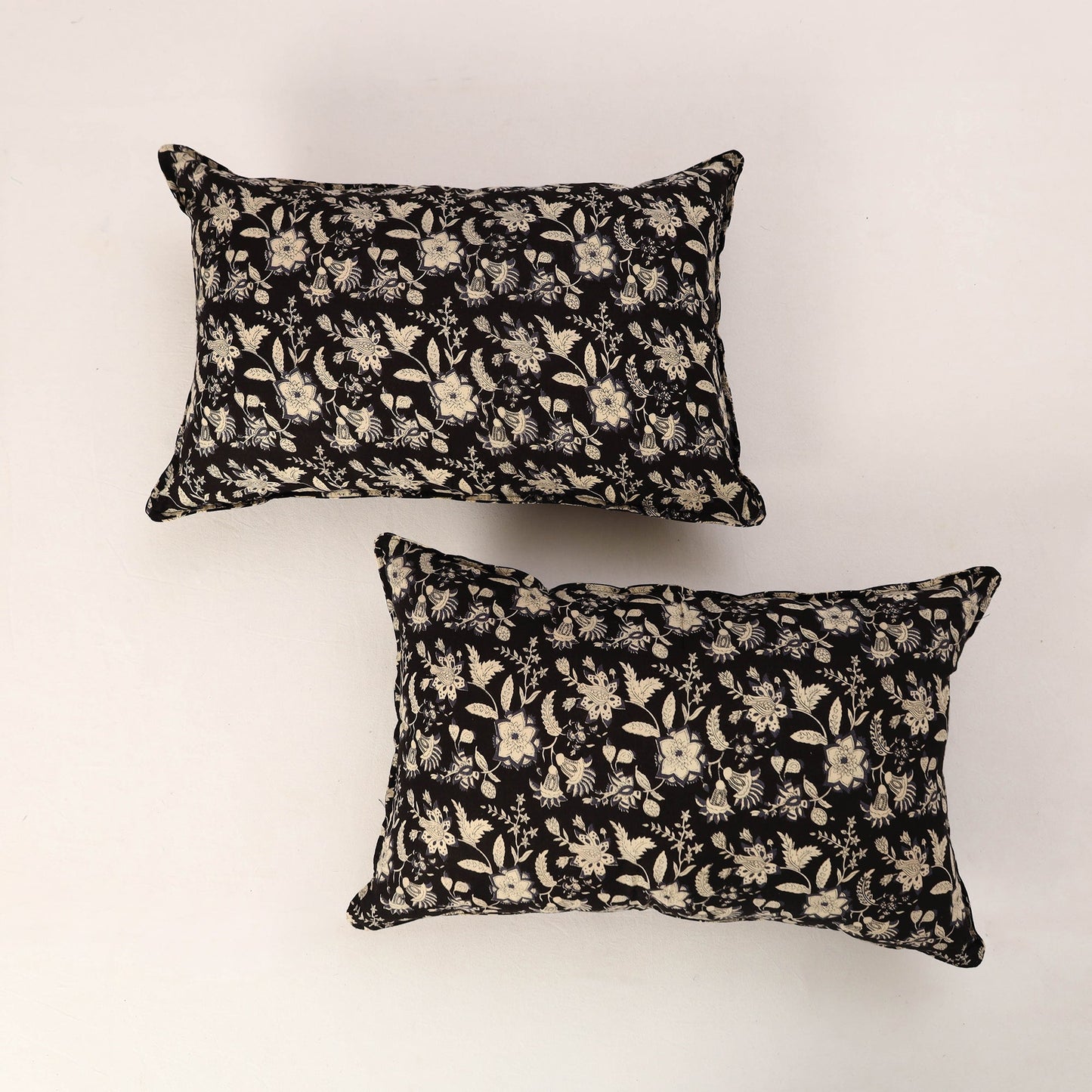 Black Set of 2 Jaipur Print Cotton Pillow Covers