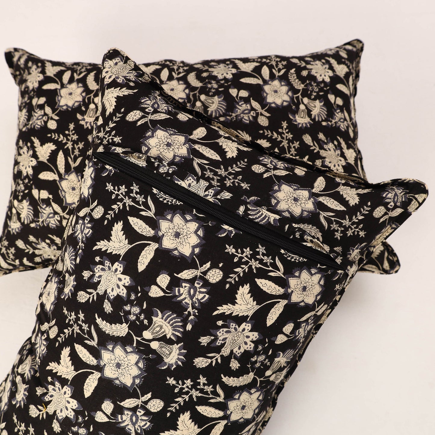 Black Set of 2 Jaipur Print Cotton Pillow Covers