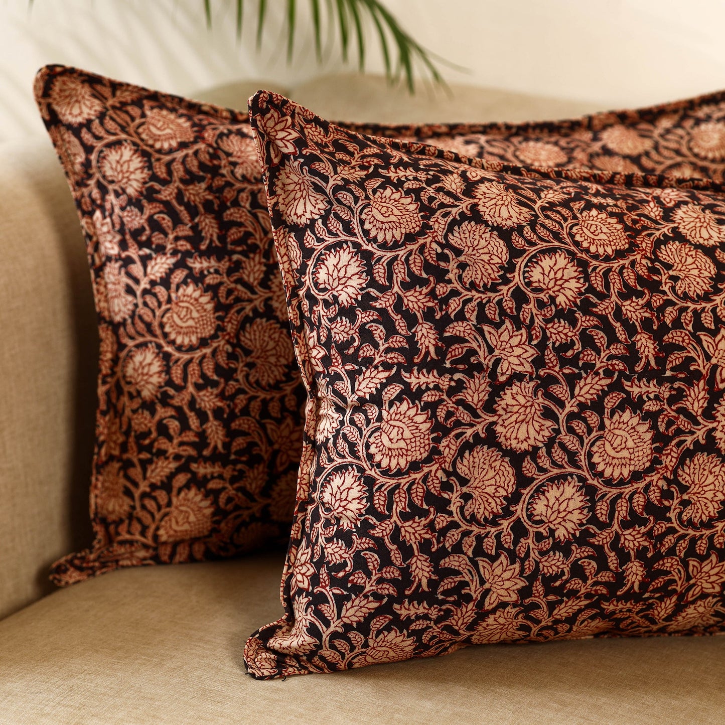 Black - set of 2 kalamkari cotton pillow covers 17