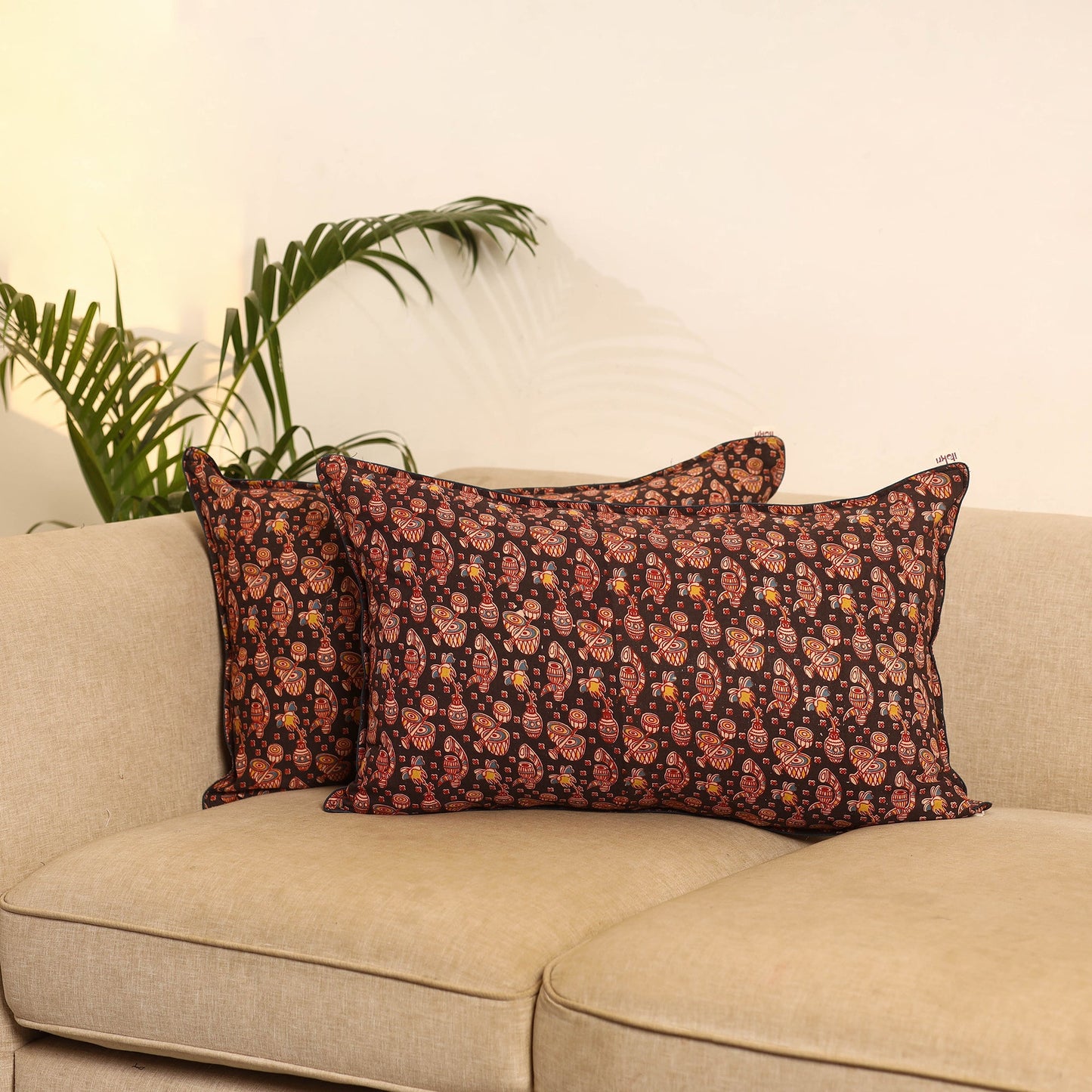 Black - set of 2 kalamkari printed pillow covers 17