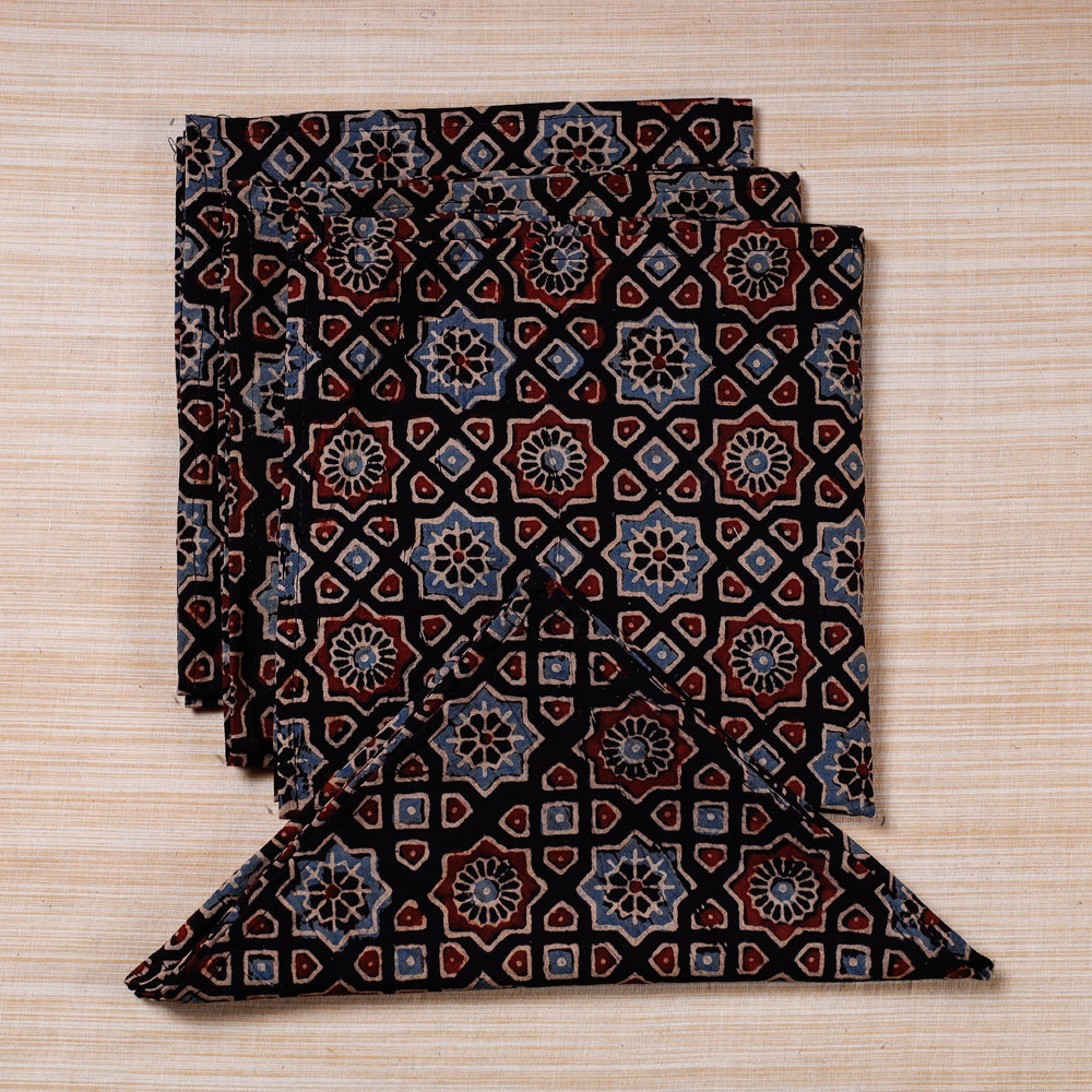 Black Hand Block Prints Cotton Table Napkin