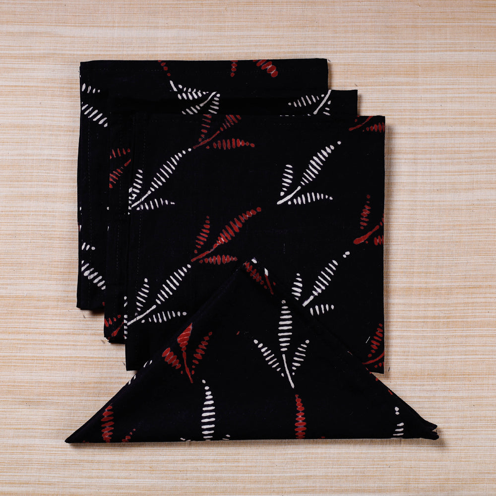 Black Hand Block Prints Cotton Table Napkin