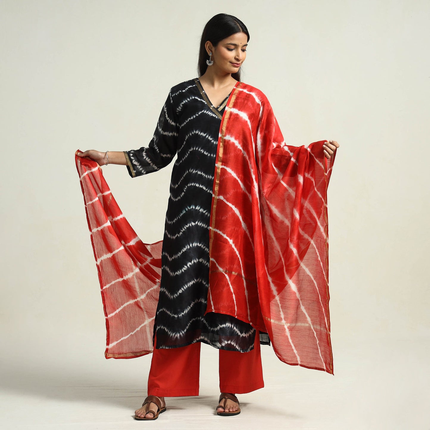 Shibori Kurta with Palazzo & Dupatta Set