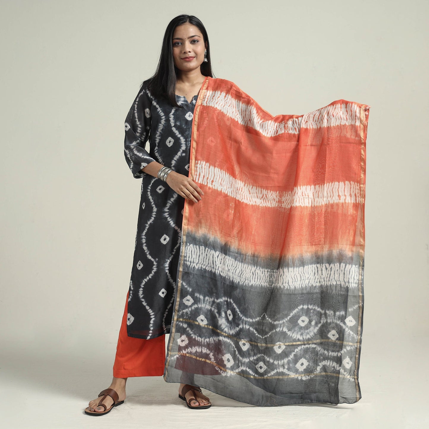 Shibori Tye-Dye Kurta with Palazzo & Dupatta Set