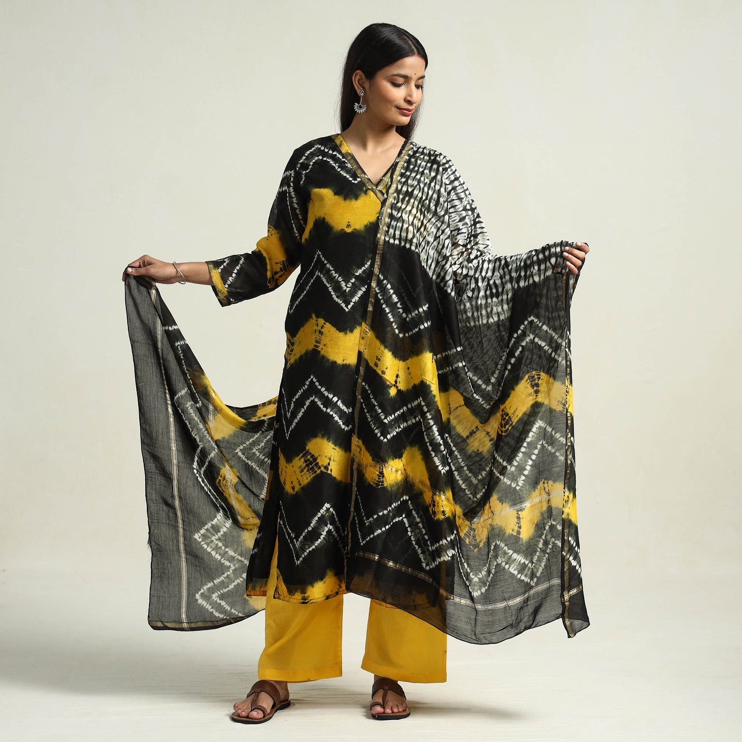 Shibori Kurta with Palazzo & Dupatta Set