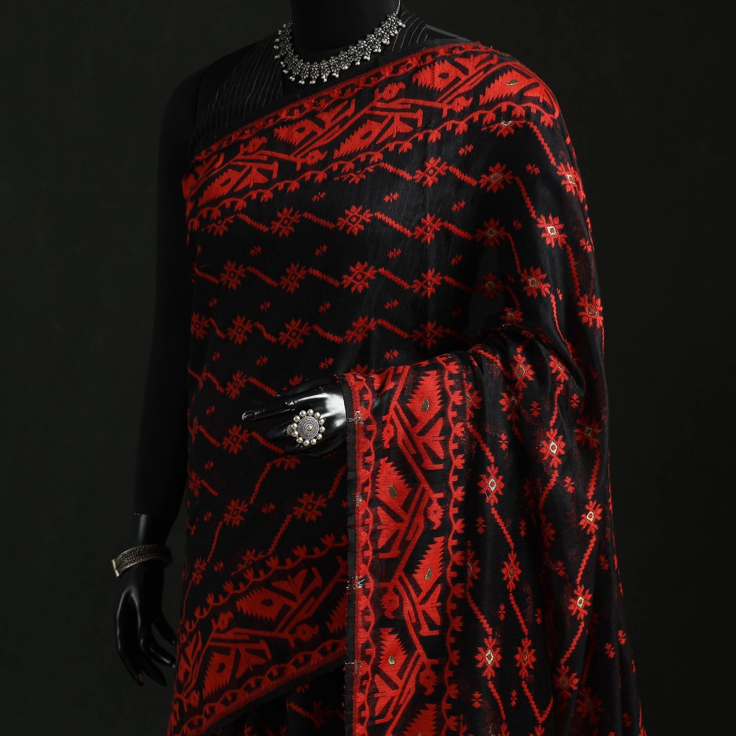 Silk cotton dhakai jamdani saree 08 - handcrafted