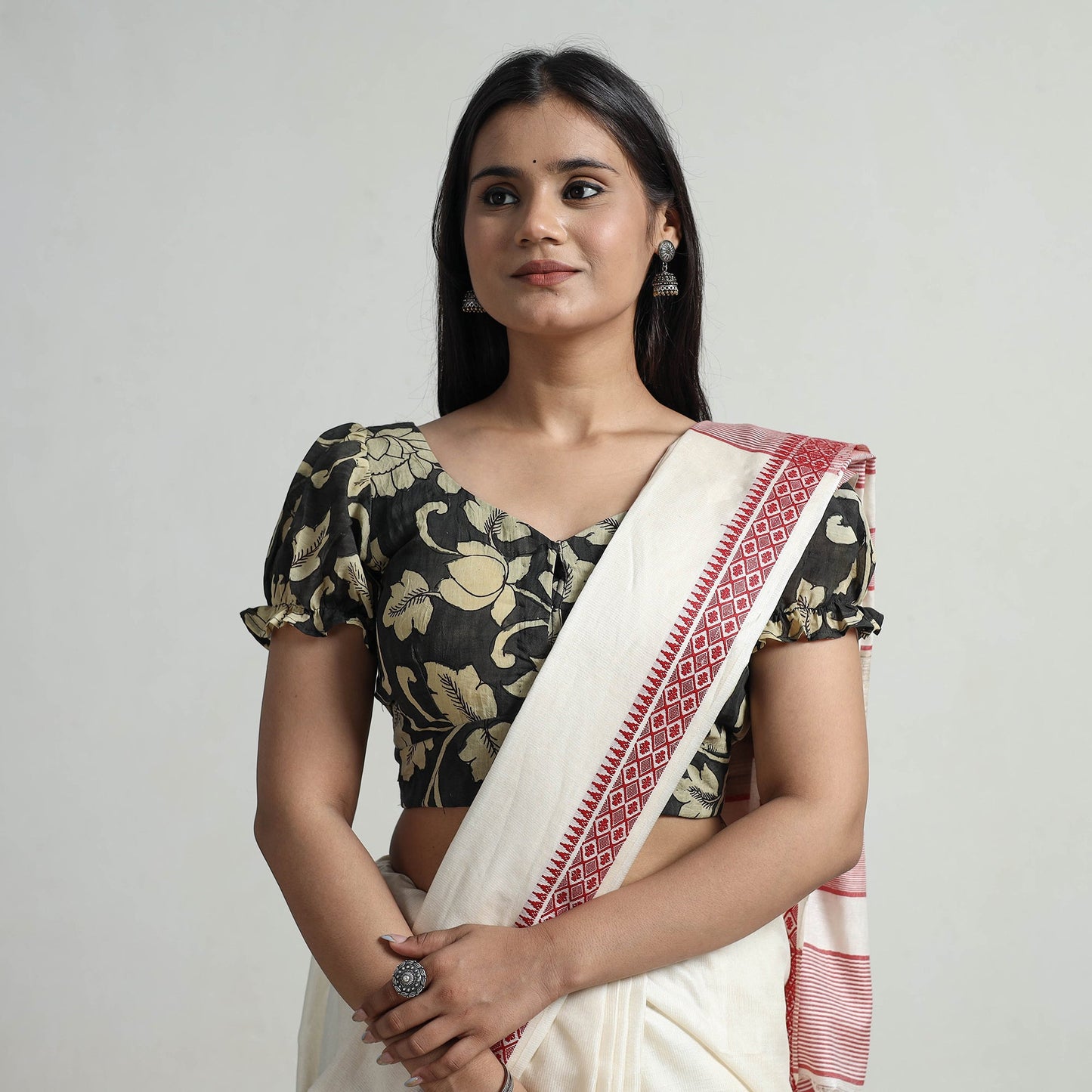 Black - srikalahasti handpainted penwork kalamkari chanderi