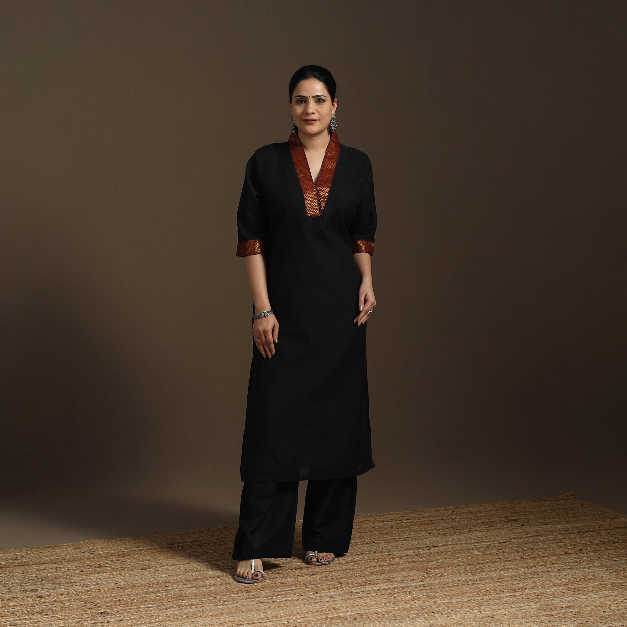 Maroon - Dharwad Mercerised Cotton Straight Kurta 03