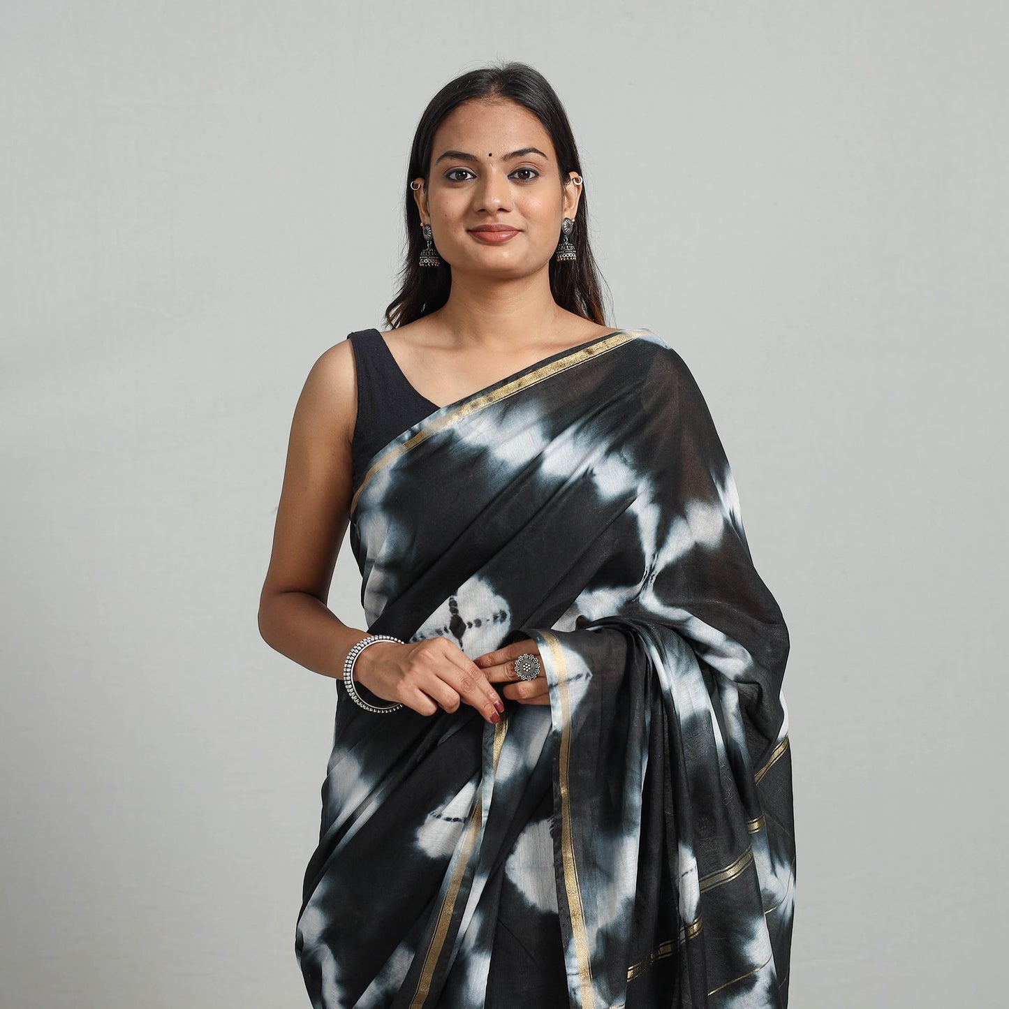 Black Elegant Tie & Dye Shibori Silk Saree Online in India