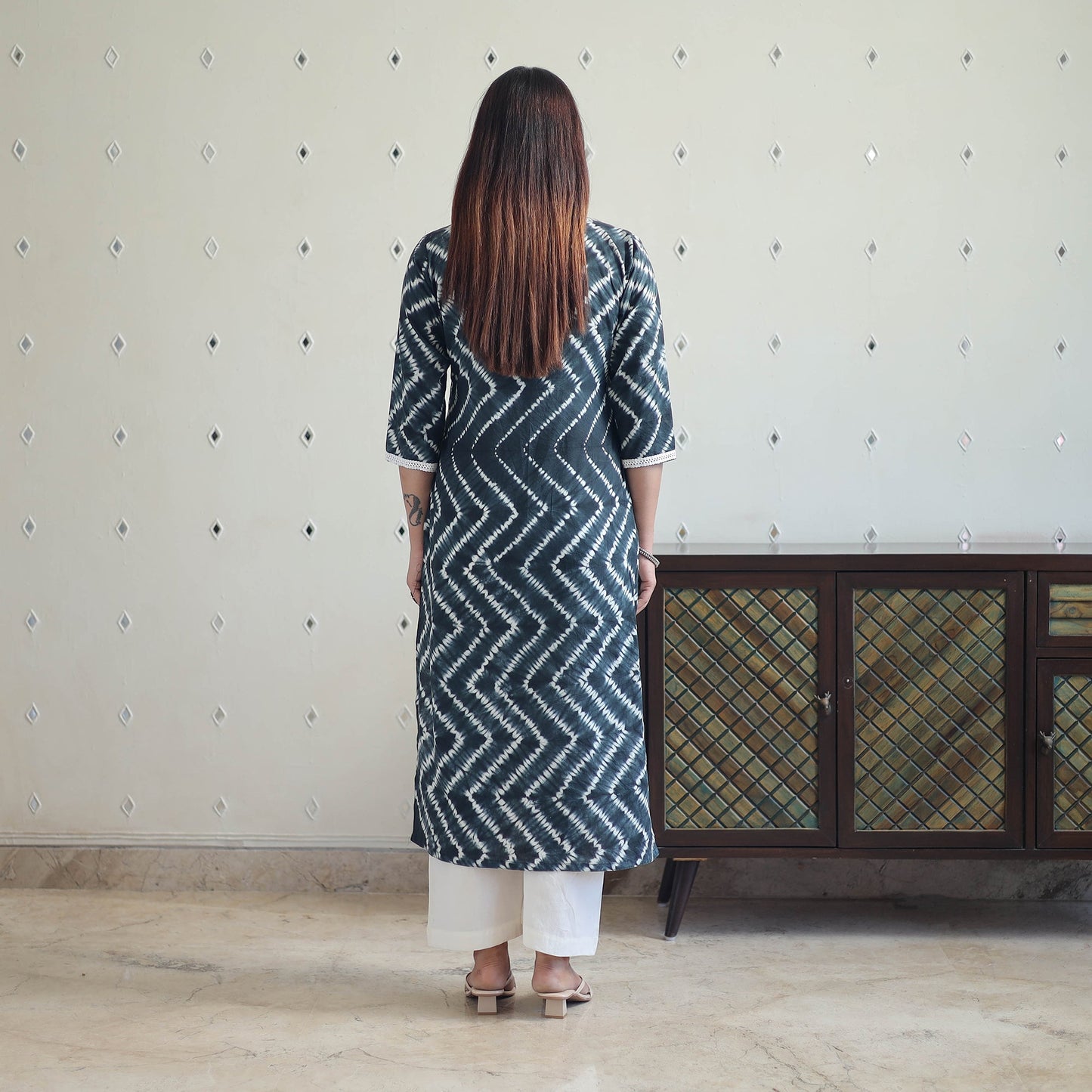 Black Tie & Dye Cotton Straight Shibori Kurta for Women