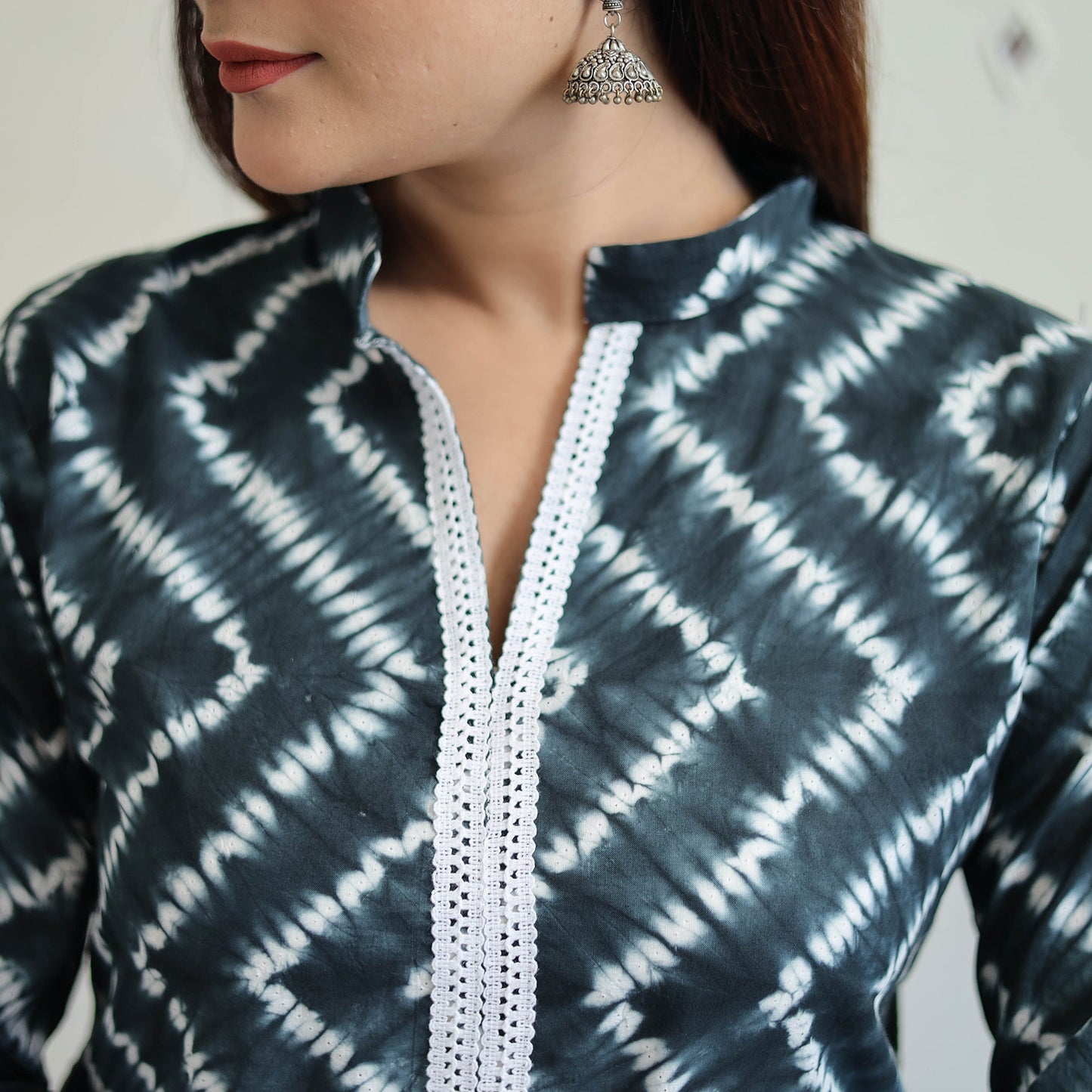 Black Tie & Dye Cotton Straight Shibori Kurta for Women