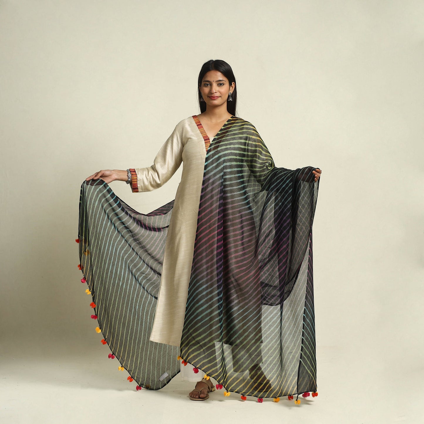 Tie & Dye Black Kota Doria Cotton Leheriya Dupatta