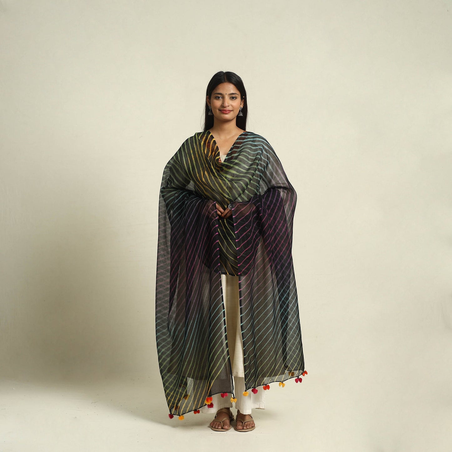 Tie & Dye Black Kota Doria Cotton Leheriya Dupatta