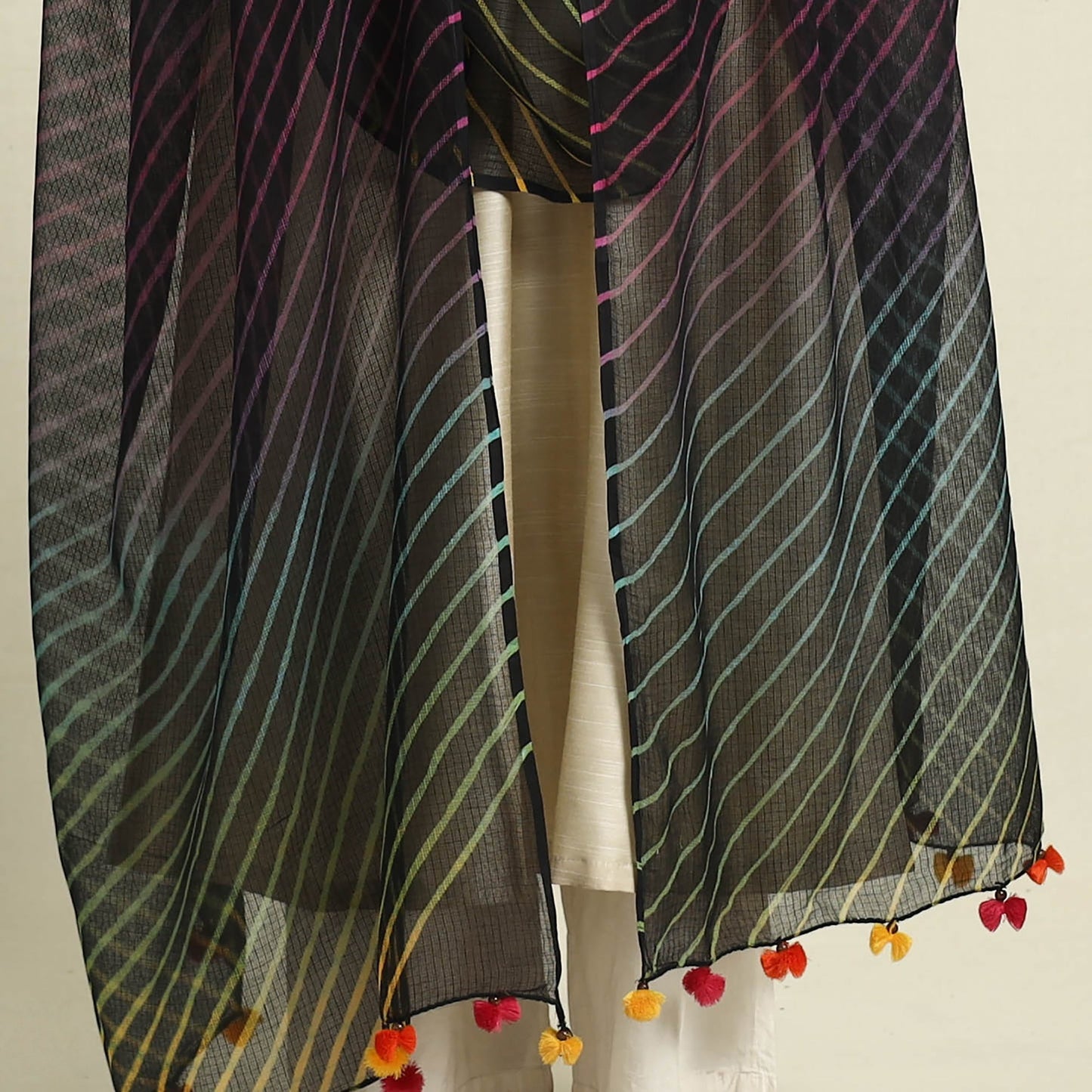 Tie & Dye Black Kota Doria Cotton Leheriya Dupatta