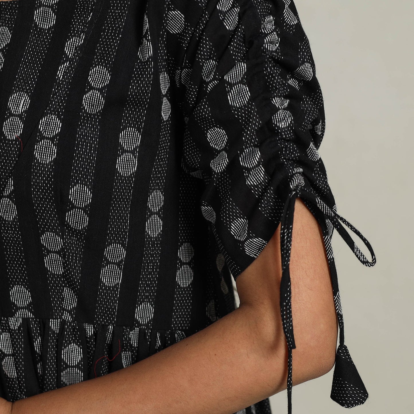 Tiered Fit & Flare Cotton Black Jacquard Dress