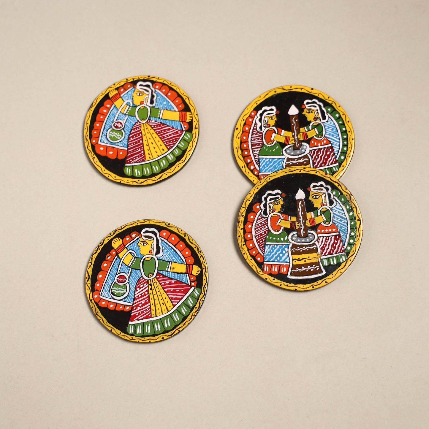 Tikuli art handpainted wooden coasters (set of 4) 06
