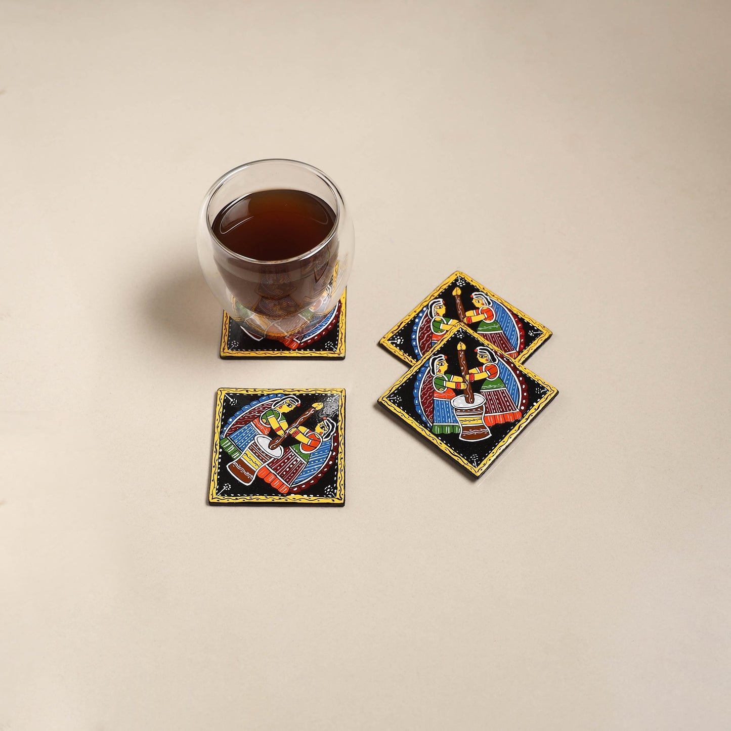 Tikuli art handpainted wooden coasters (set of 4) 14