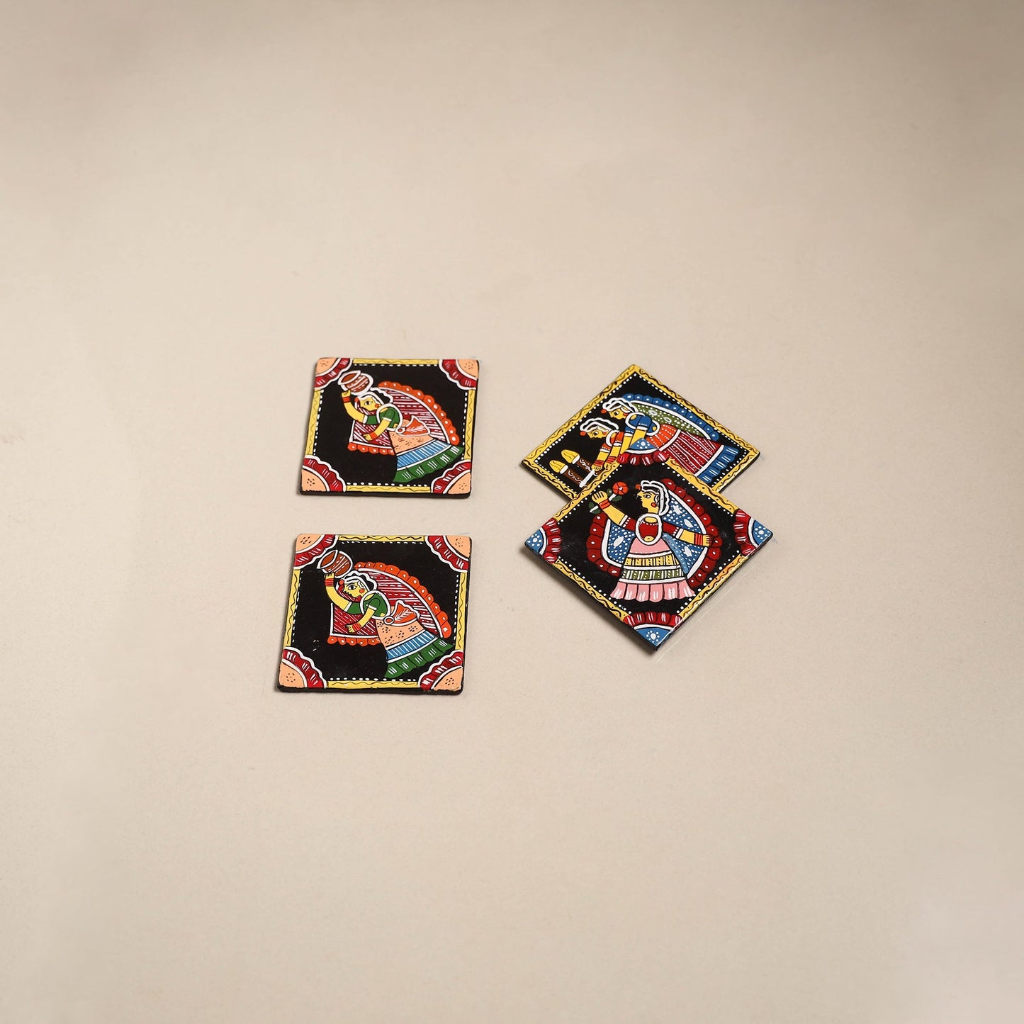 Tikuli art handpainted wooden coasters (set of 4) 21