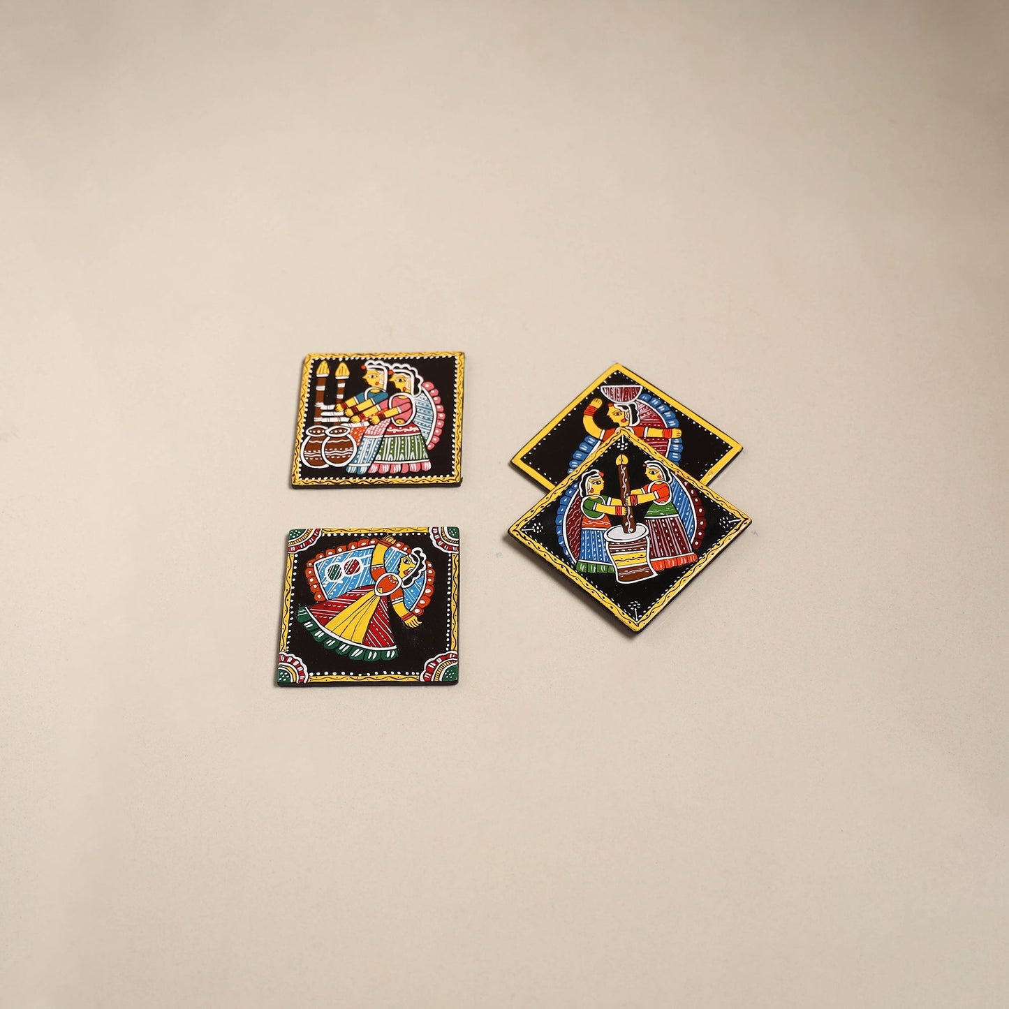 Tikuli art handpainted wooden coasters (set of 4) 24