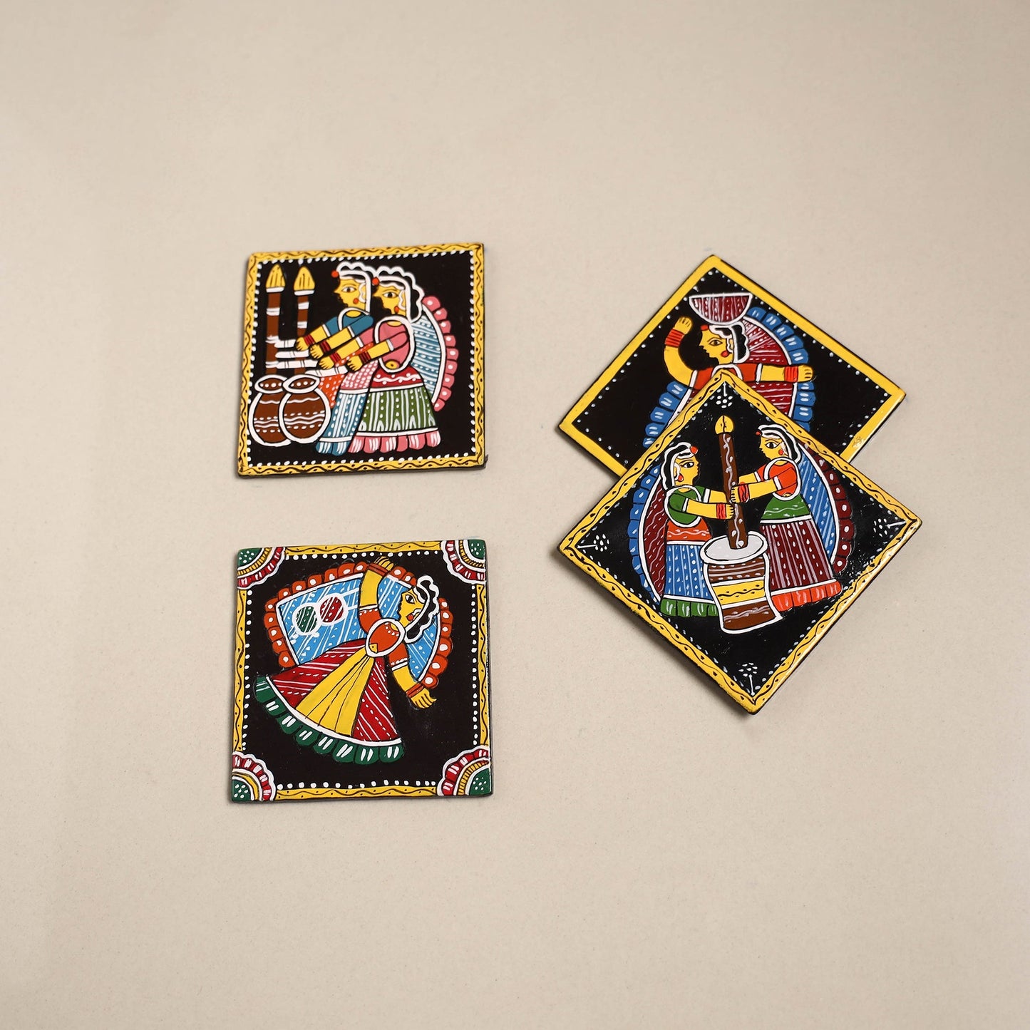 Tikuli art handpainted wooden coasters (set of 4) 24