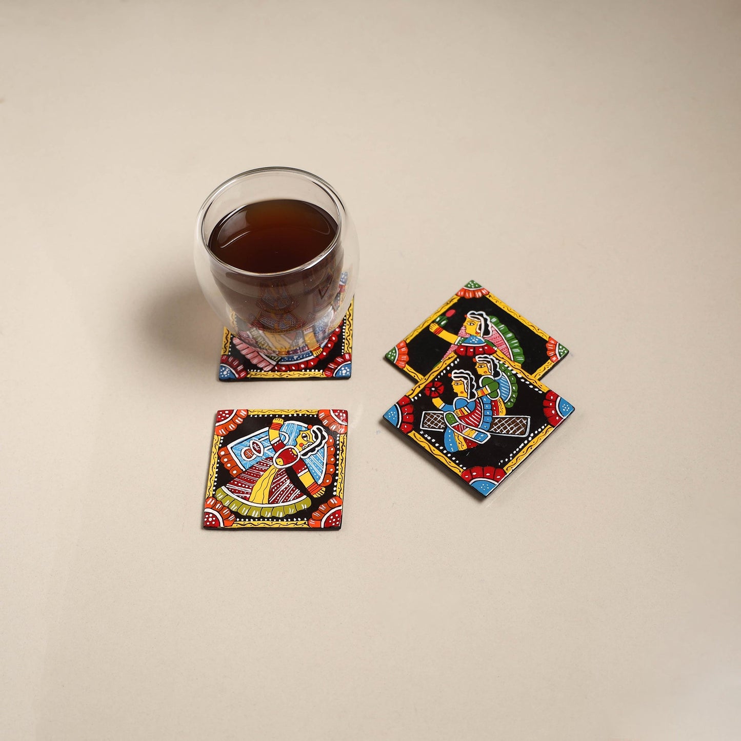 Tikuli art handpainted wooden coasters (set of 4) 27