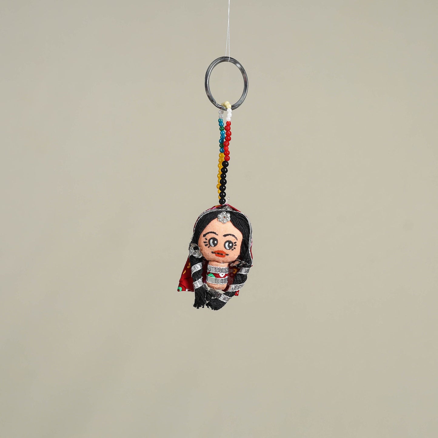 Black Traditional Handmade Rajasthani Doll Face Keychain
