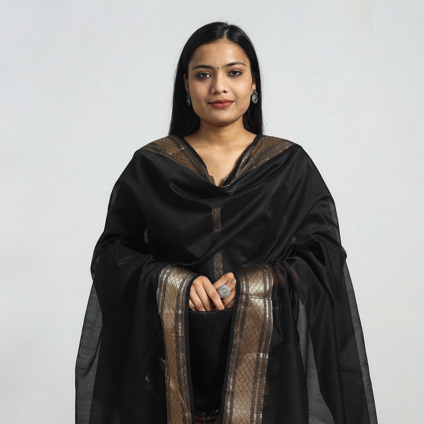 Black - traditional maheshwari handloom silk cotton zari