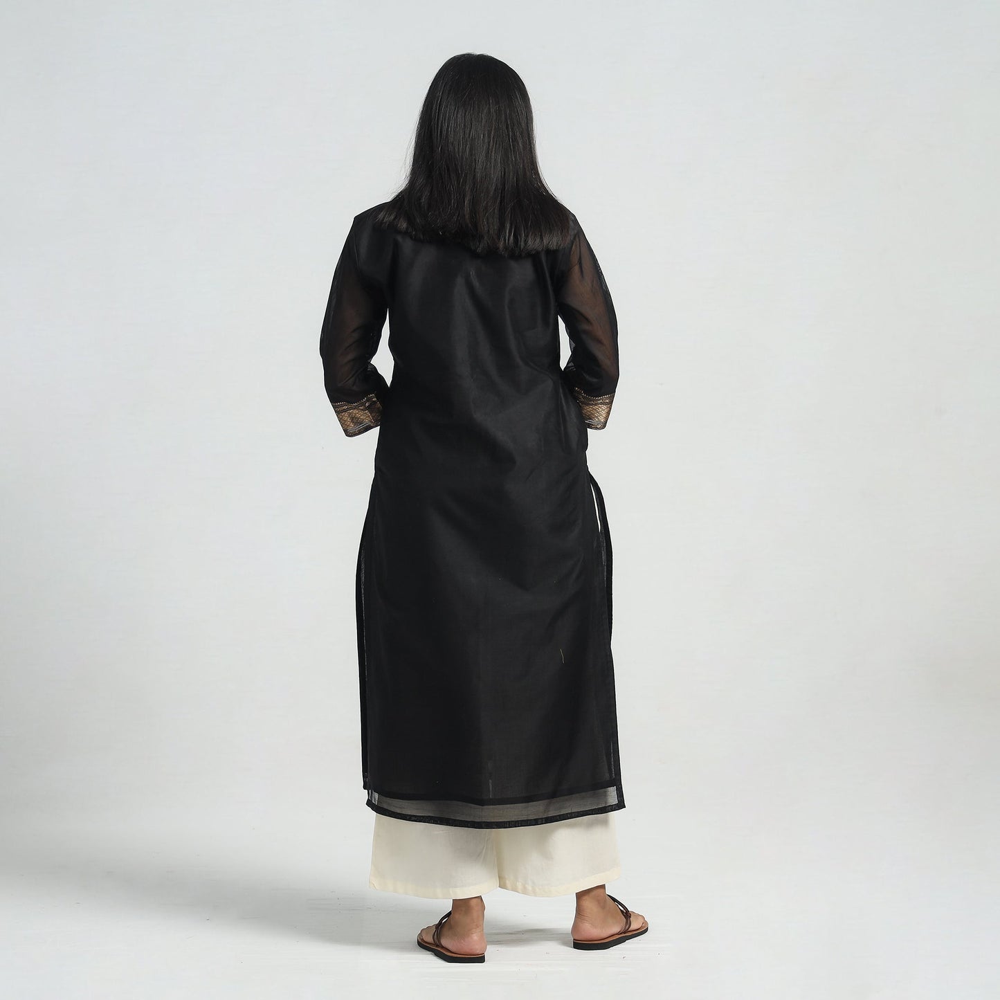 Black - traditional maheshwari handloom silk cotton zari
