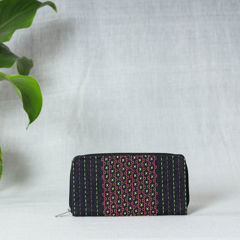 Black Tribal Hand Embroidered Jute Clutch Wallet