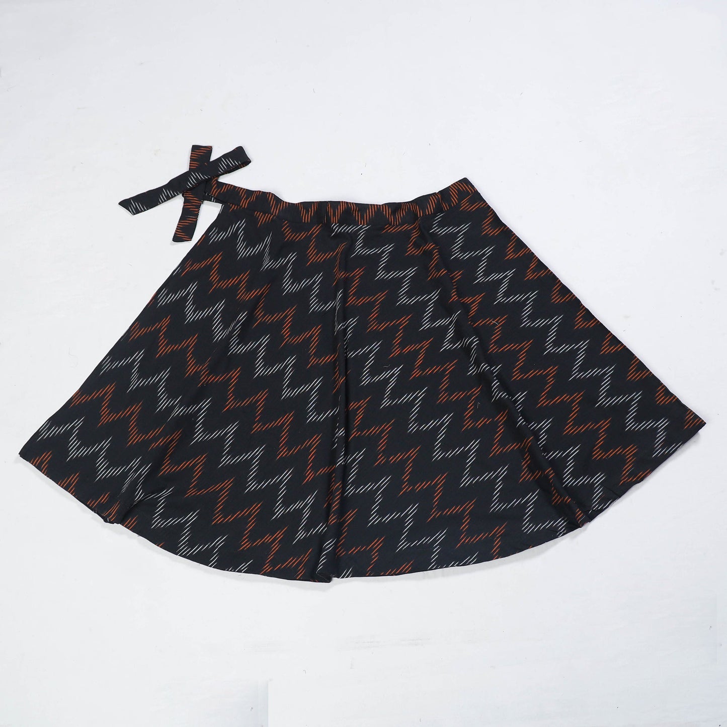 Black Wrap Around Cotton Pochampally Ikat Skirt