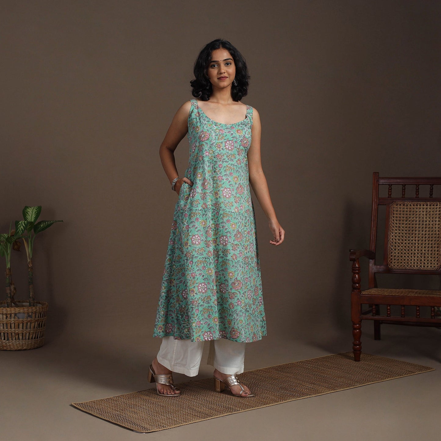 Block Print Cotton A-Line Sanganeri Kurta