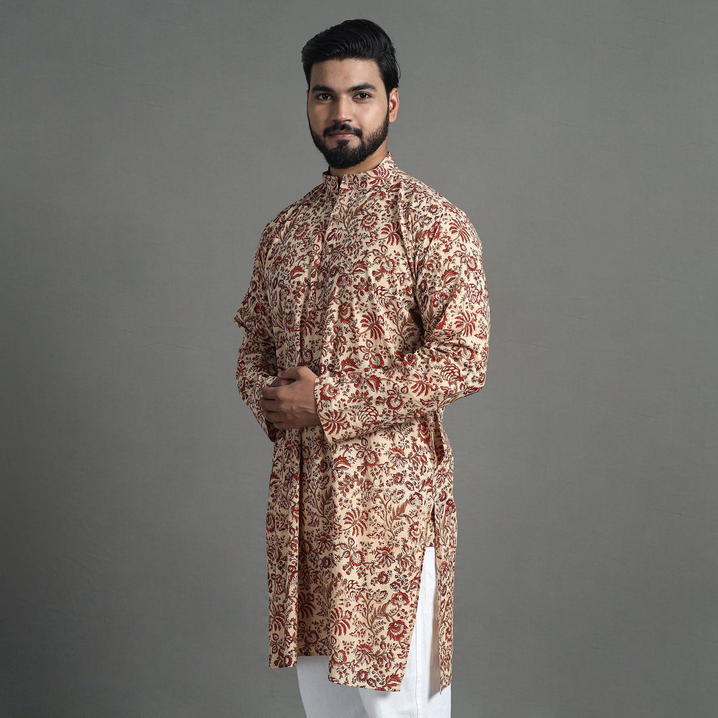 Block print cotton sanganeri kurta for men (long) 18