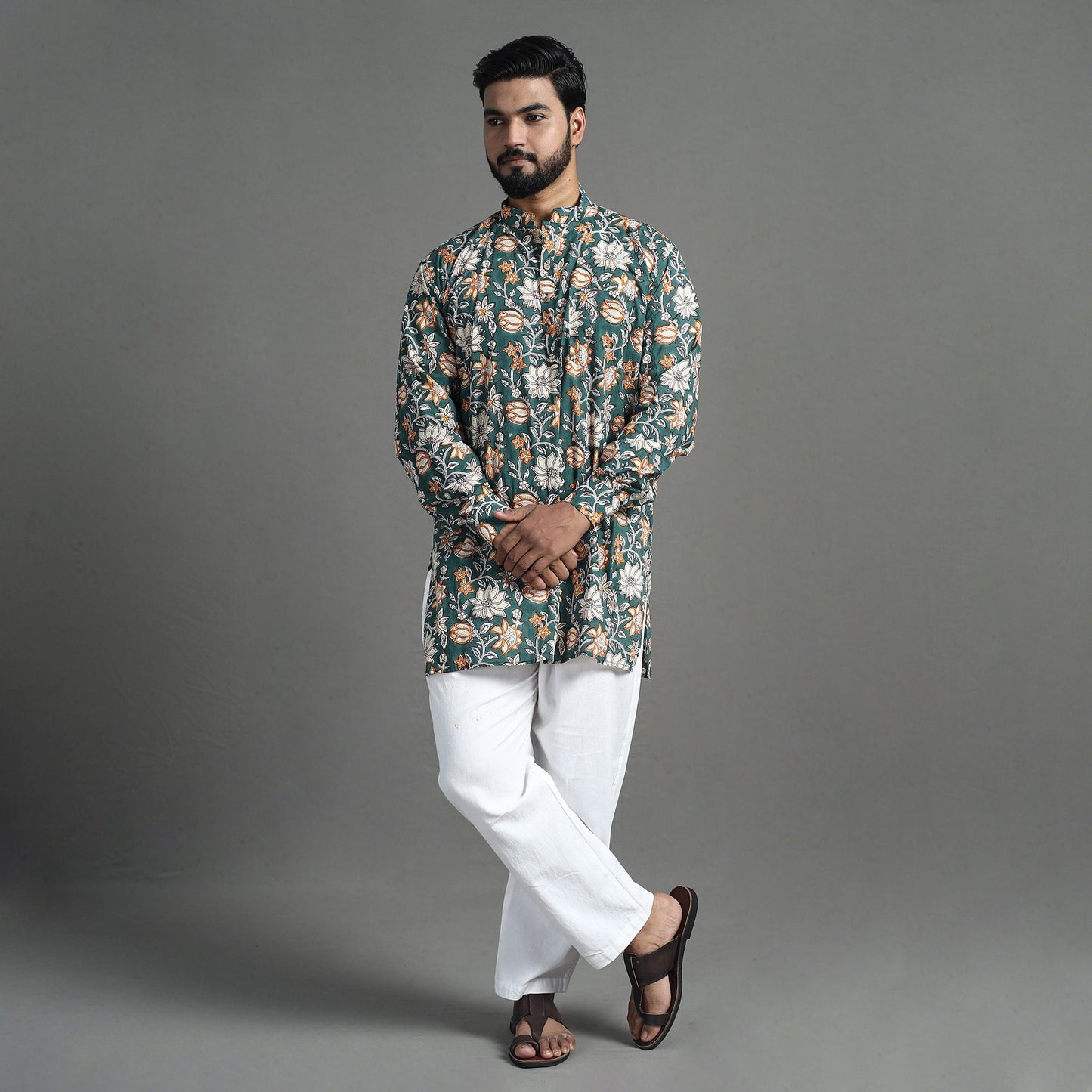 Block print cotton sanganeri kurta for men (short) 04