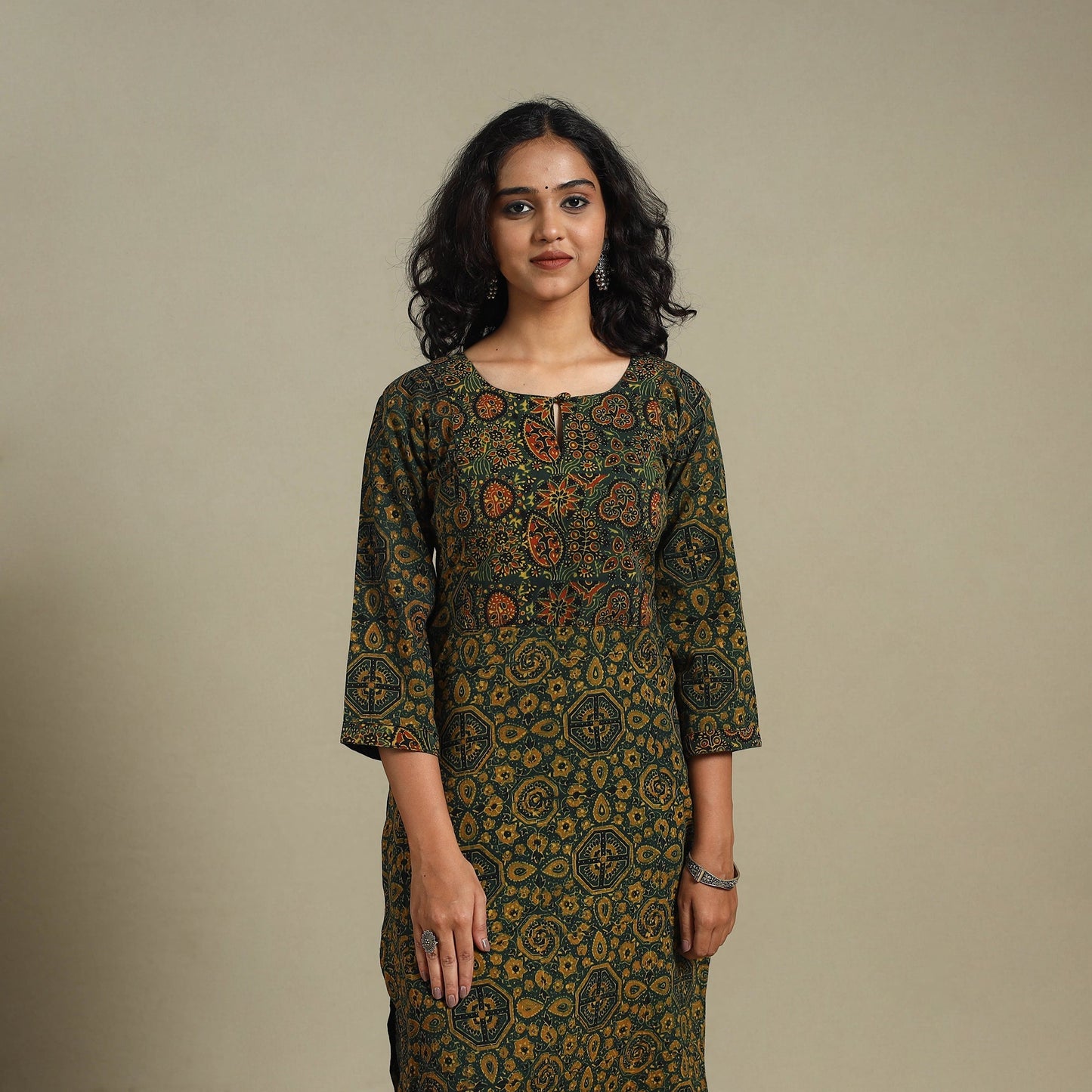 Natural dyed cotton straight kurta 10 - s - handcrafted